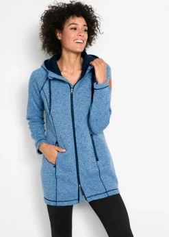 bonprix bonprix Chaqueta larga de forro polar con capucha Azul-azul oscuro jaspeado Clearance