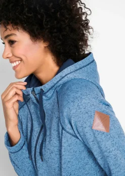 bonprix bonprix Chaqueta larga de forro polar con capucha Azul-azul oscuro jaspeado Clearance