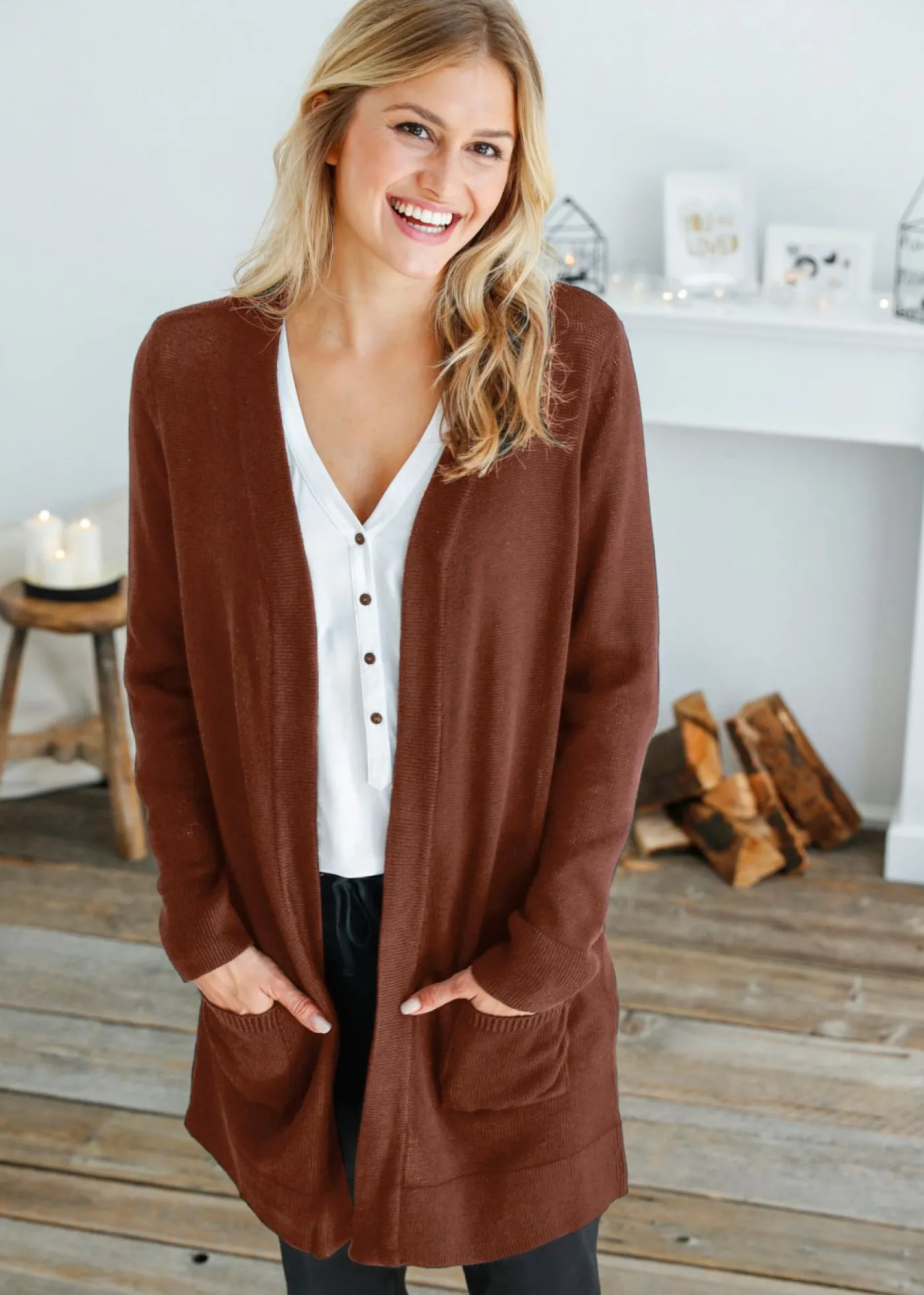 bonprix bonprix Chaqueta larga de punto Marrón caoba