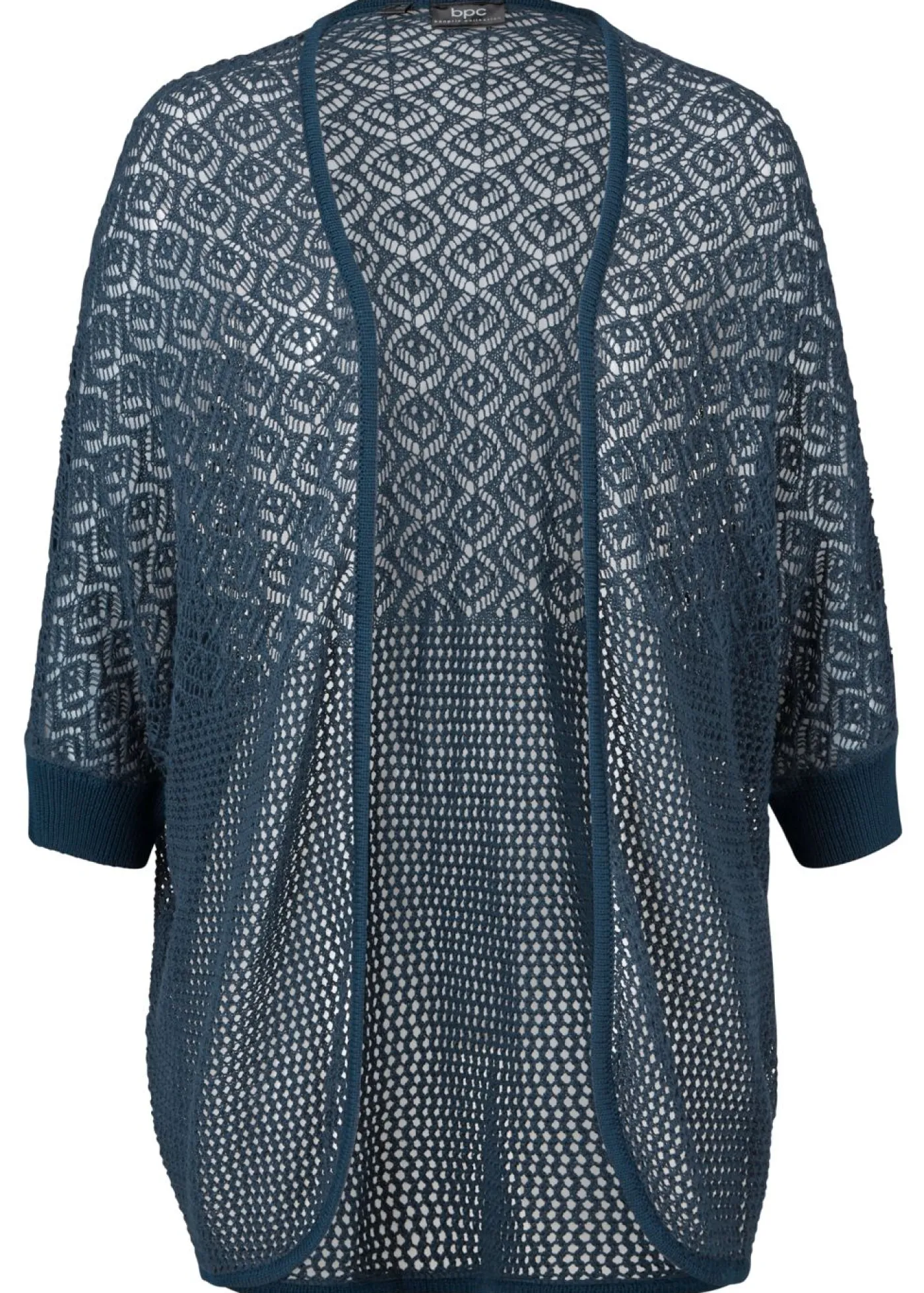 bonprix bonprix Chaqueta larga de punto con patrón calado Azul marino New