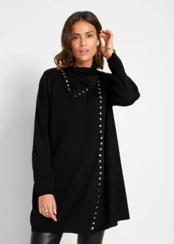 bonprix bonprix Chaqueta larga de punto con tachuelas Negro-plata