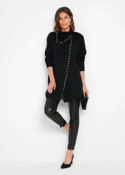bonprix bonprix Chaqueta larga de punto con tachuelas Negro-plata