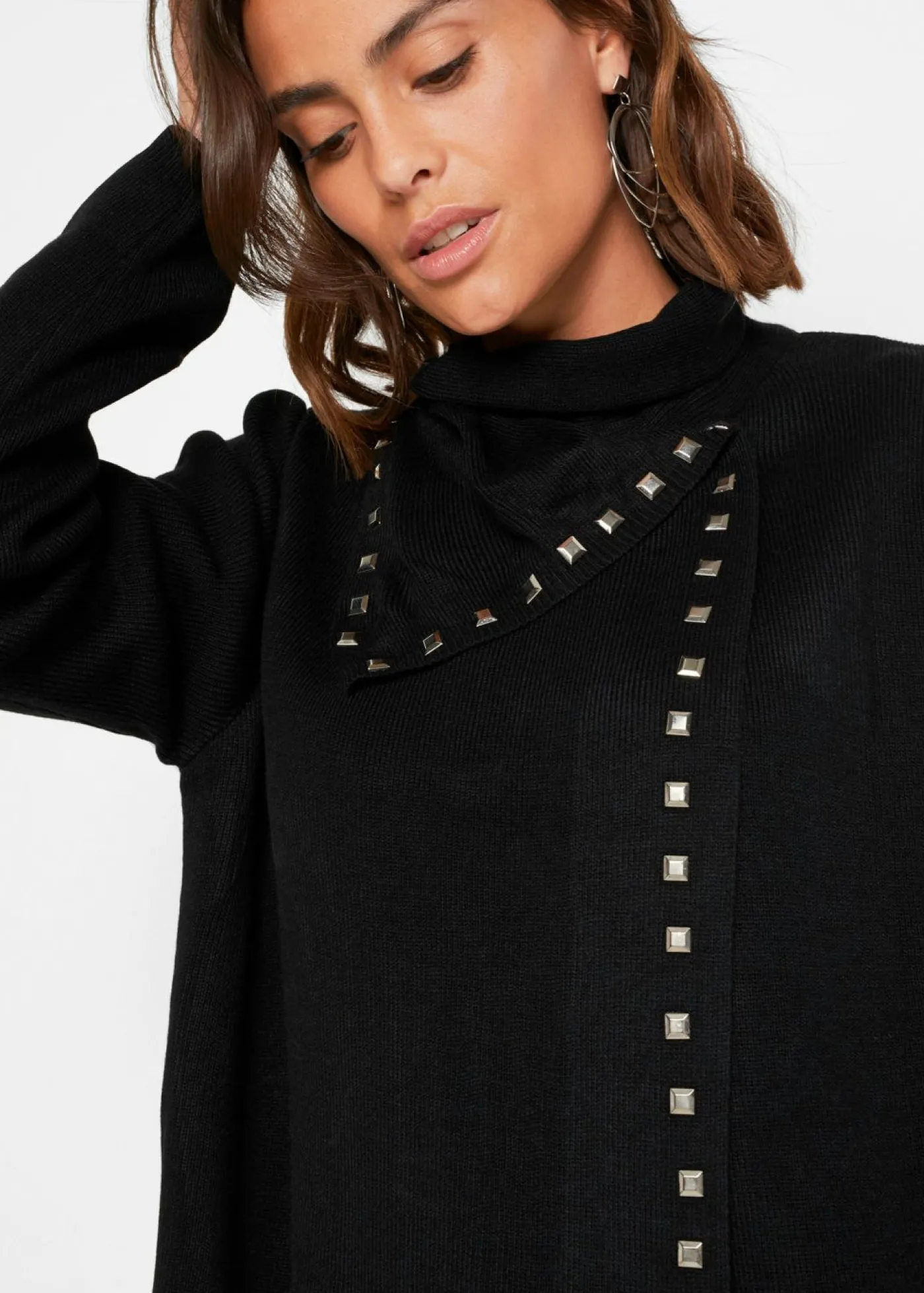 bonprix bonprix Chaqueta larga de punto con tachuelas Negro-plata