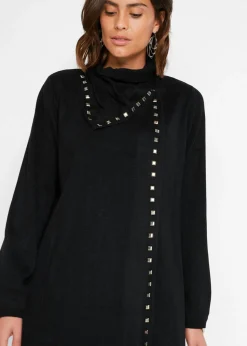 bonprix bonprix Chaqueta larga de punto con tachuelas Negro-plata