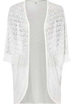 bonprix bonprix Chaqueta larga de punto con patrón calado Blanco Best