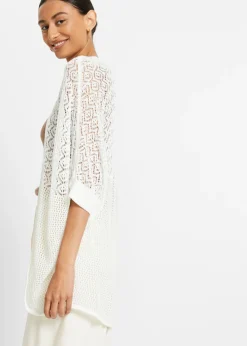 bonprix bonprix Chaqueta larga de punto con patrón calado Blanco Best