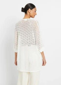 bonprix bonprix Chaqueta larga de punto con patrón calado Blanco Best