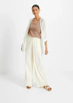 bonprix bonprix Chaqueta larga de punto con patrón calado Blanco Best