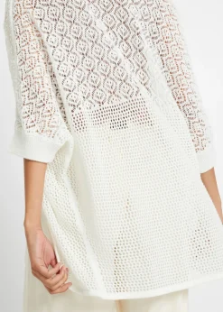 bonprix bonprix Chaqueta larga de punto con patrón calado Blanco Best