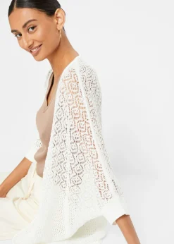 bonprix bonprix Chaqueta larga de punto con patrón calado Blanco Best