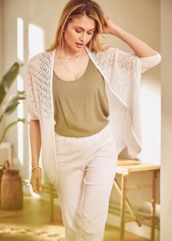 bonprix bonprix Chaqueta larga de punto con patrón calado Blanco Best
