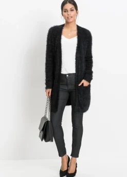 bonprix bonprix Chaqueta larga de punto con aspecto mullido Negro Clearance