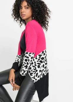 bonprix bonprix Chaqueta larga de punto de canalé Negro de leopardo Best