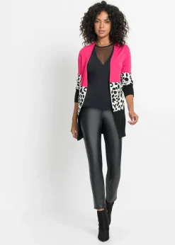 bonprix bonprix Chaqueta larga de punto de canalé Negro de leopardo Best