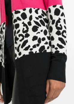 bonprix bonprix Chaqueta larga de punto de canalé Negro de leopardo Best