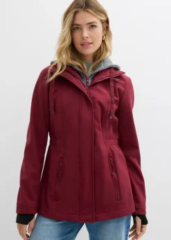 bonprix bonprix Chaqueta larga de softshell, repelente al agua, aspecto 2 en 1 Burdeos New