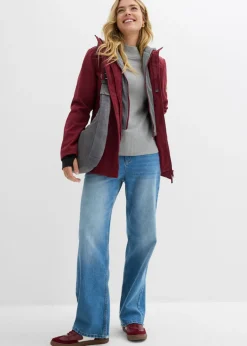 bonprix bonprix Chaqueta larga de softshell, repelente al agua, aspecto 2 en 1 Burdeos New
