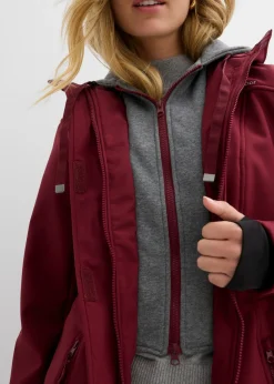 bonprix bonprix Chaqueta larga de softshell, repelente al agua, aspecto 2 en 1 Burdeos New