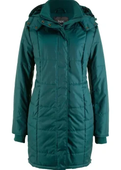 bonprix bonprix Chaqueta larga guateada con cuello y capucha Verde petróleo Discount