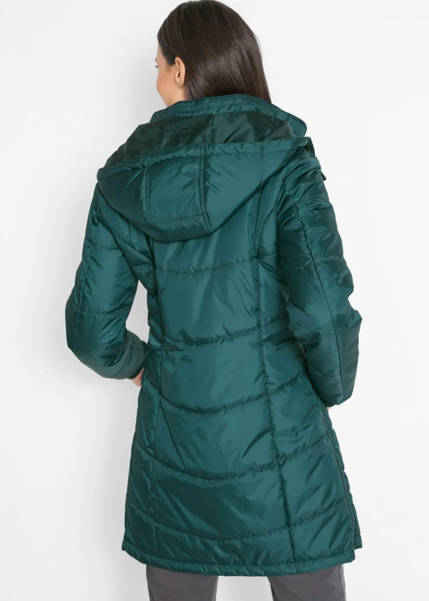 bonprix bonprix Chaqueta larga guateada con cuello y capucha Verde petróleo Discount