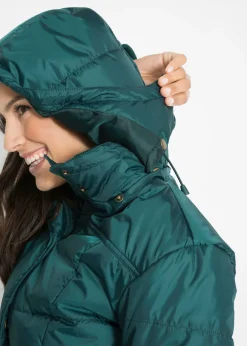 bonprix bonprix Chaqueta larga guateada con cuello y capucha Verde petróleo Discount