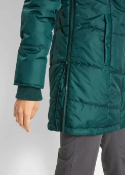 bonprix bonprix Chaqueta larga guateada con cuello y capucha Verde petróleo Discount