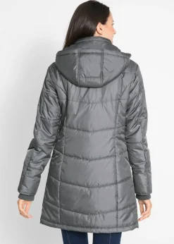 bonprix bonprix Chaqueta larga guateada con cuello y capucha Gris humo Discount