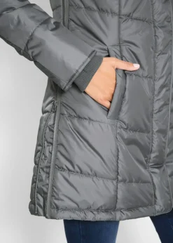 bonprix bonprix Chaqueta larga guateada con cuello y capucha Gris humo Discount