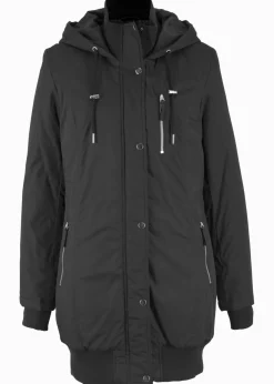 bonprix bonprix Chaqueta larga guateada con capucha Negro Clearance