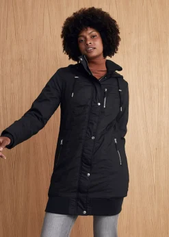 bonprix bonprix Chaqueta larga guateada con capucha Negro Clearance