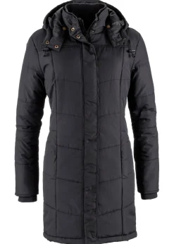 bonprix bonprix Chaqueta larga guateada con cuello y capucha Negro Outlet