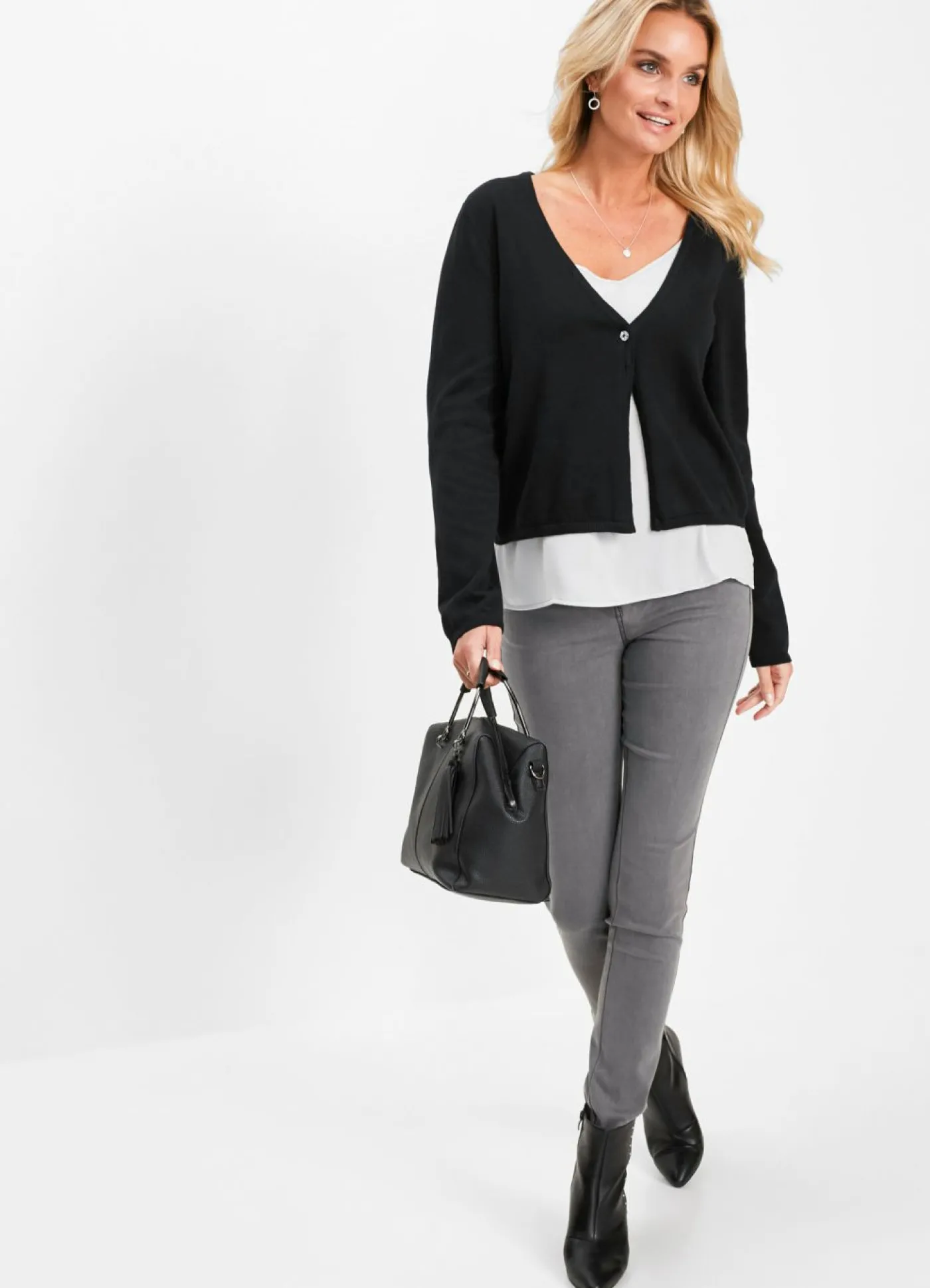 bonprix bonprix Chaqueta lisa de punto fino Negro