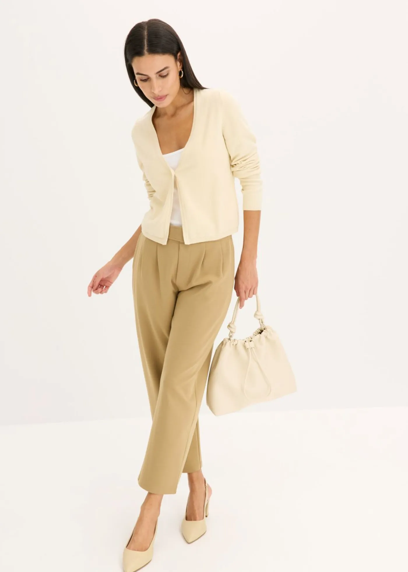 bonprix bonprix Chaqueta lisa de punto fino Arena claro Sale