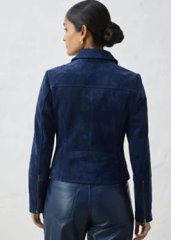bonprix bonprix Chaqueta motera de ante Azul marino Online