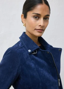 bonprix bonprix Chaqueta motera de ante Azul marino Online