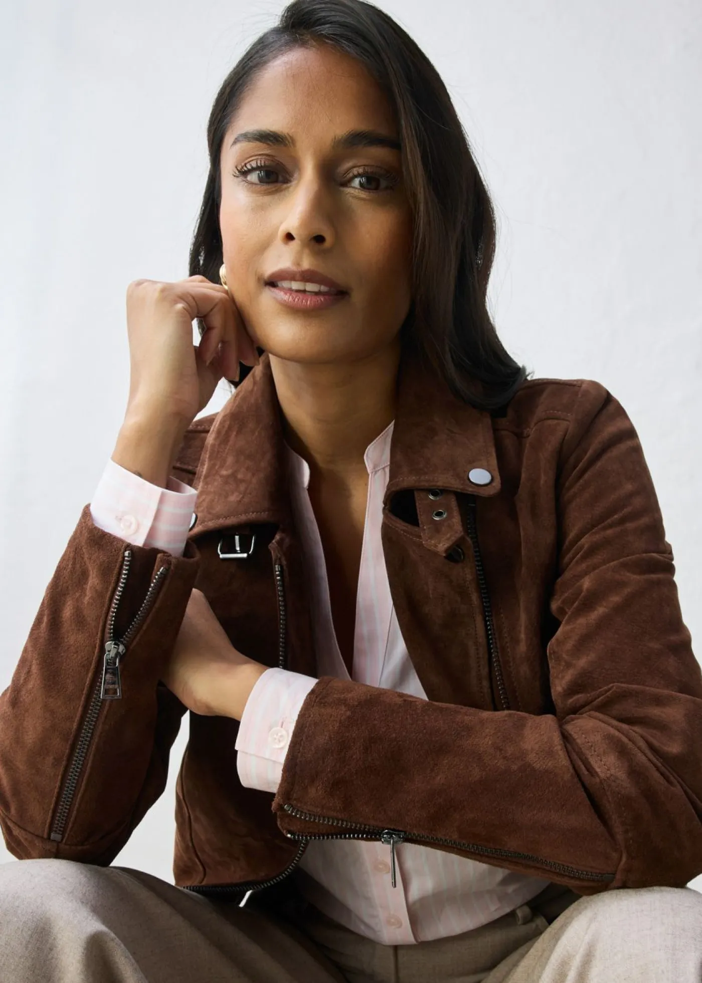 bonprix bonprix Chaqueta motera de ante marrón