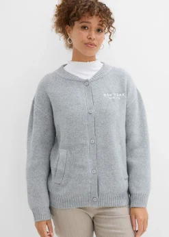 bonprix bonprix Chaqueta oversize de punto Gris claro jaspeado-blanco