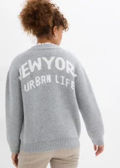 bonprix bonprix Chaqueta oversize de punto Gris claro jaspeado-blanco