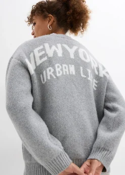 bonprix bonprix Chaqueta oversize de punto Gris claro jaspeado-blanco