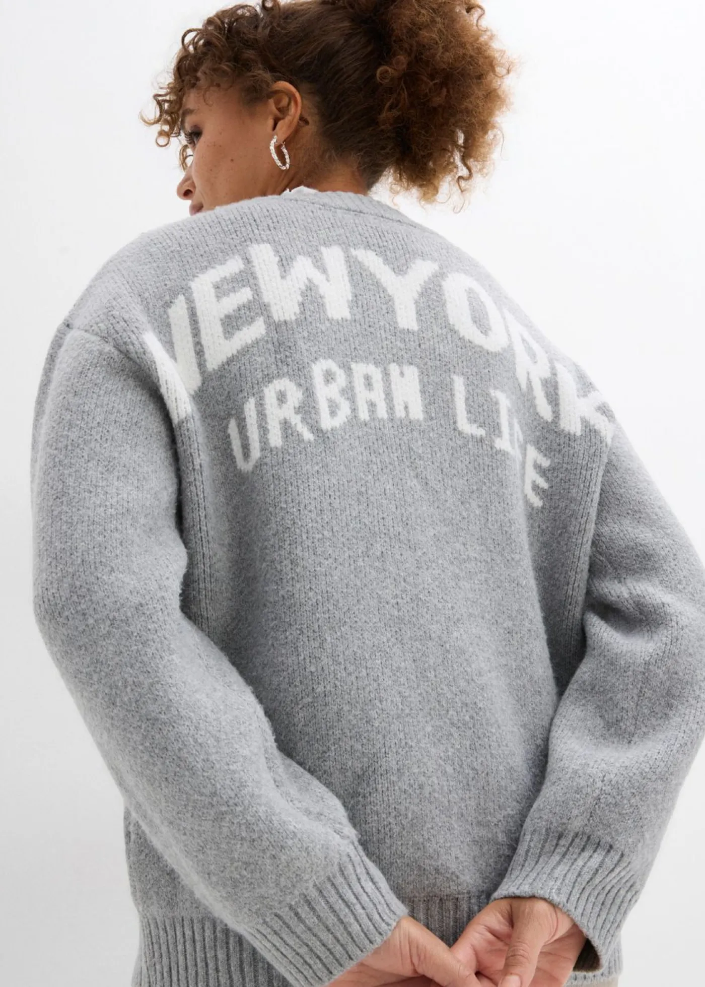 bonprix bonprix Chaqueta oversize de punto Gris claro jaspeado-blanco