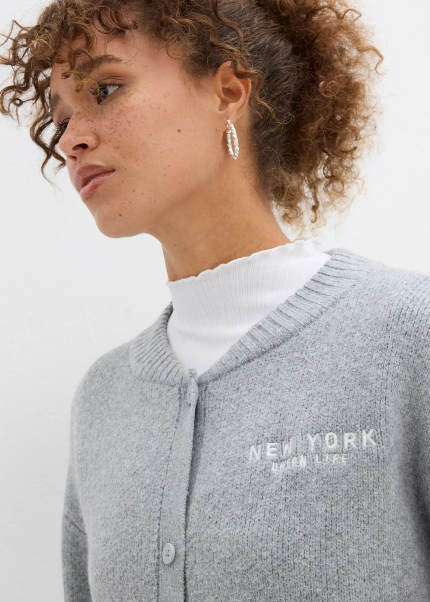 bonprix bonprix Chaqueta oversize de punto Gris claro jaspeado-blanco