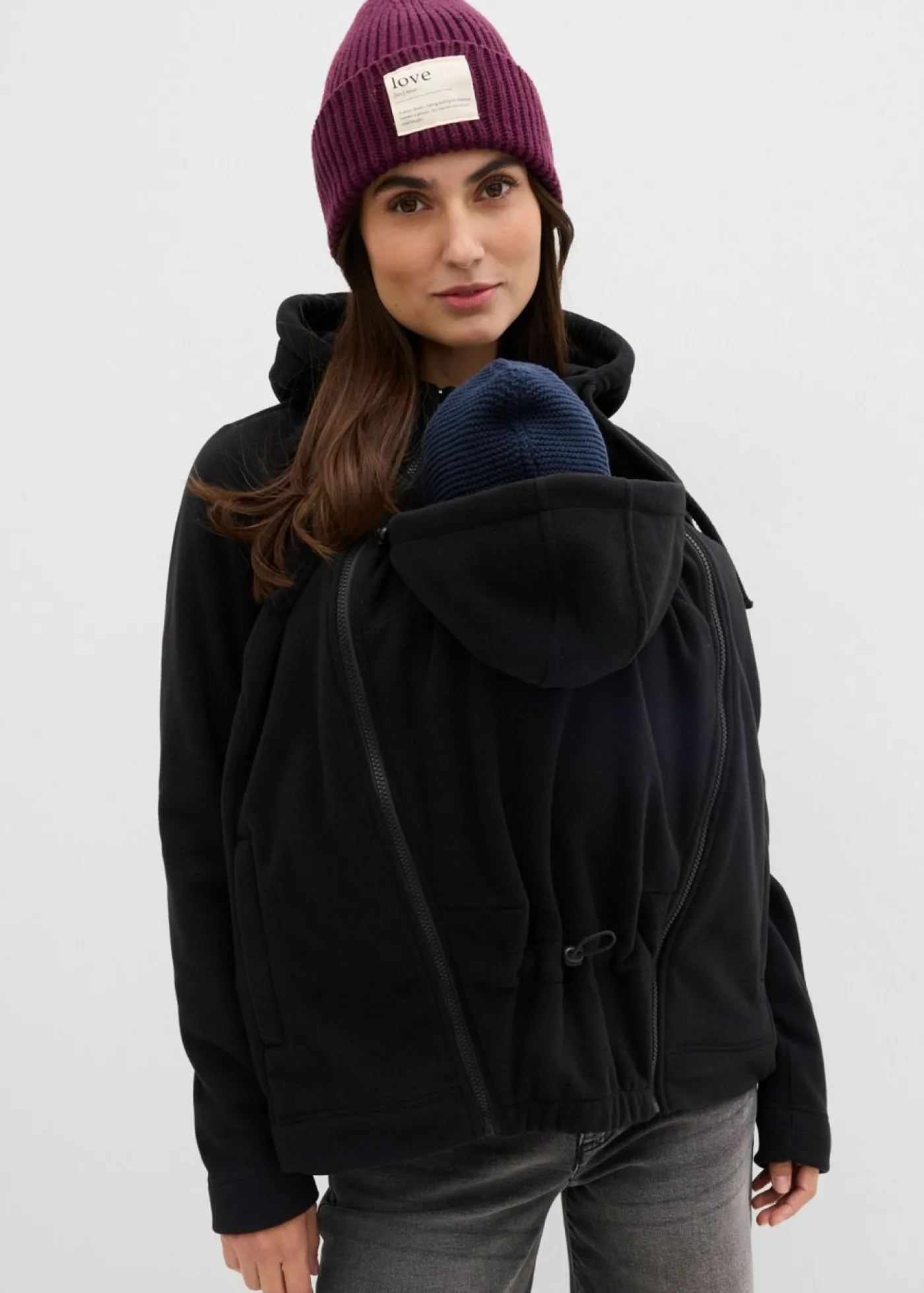 bonprix bonprix Chaqueta polar 4 en 1 con inserto para bebé y función de porteo en la parte delantera y trasera Negro