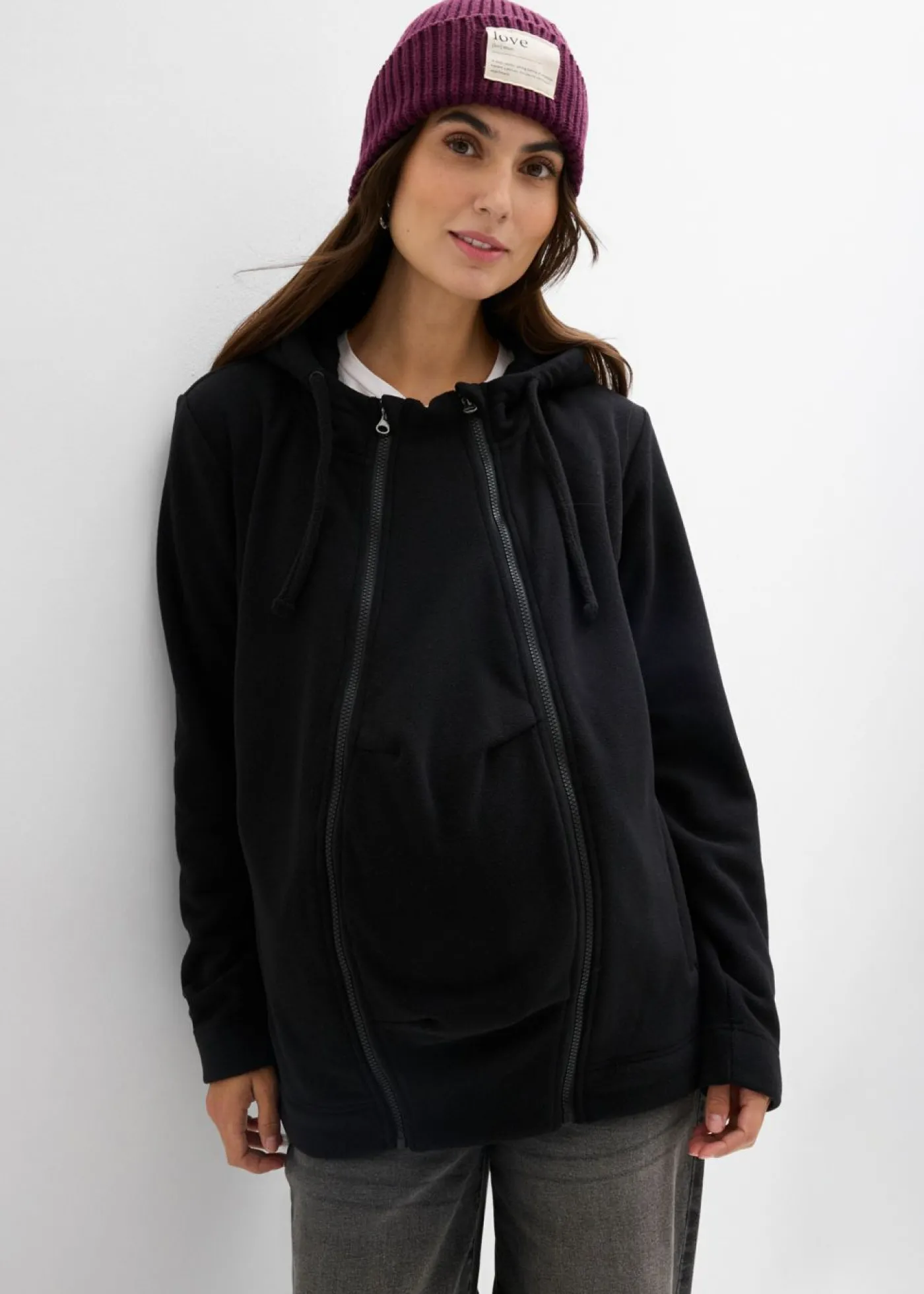 bonprix bonprix Chaqueta polar 4 en 1 con inserto para bebé y función de porteo en la parte delantera y trasera Negro