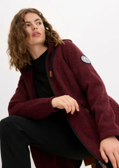 bonprix bonprix Chaqueta polar con capucha burdeos/negro moteado Discount