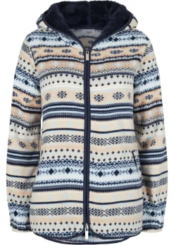 bonprix bonprix Chaqueta polar con capucha y estampado noruego gris guijarro/blanco Discount