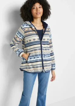 bonprix bonprix Chaqueta polar con capucha y estampado noruego gris guijarro/blanco Discount