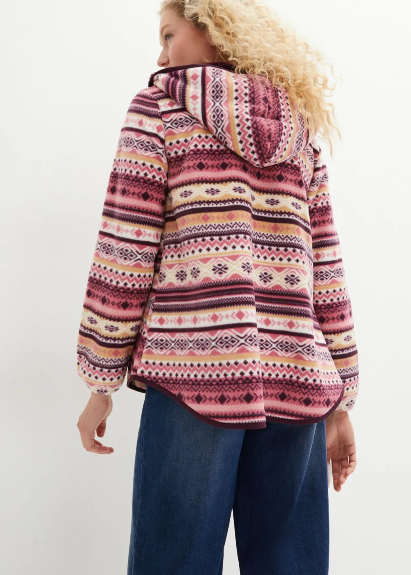 bonprix bonprix Chaqueta polar con capucha y estampado noruego sorbete de frutos rojos
