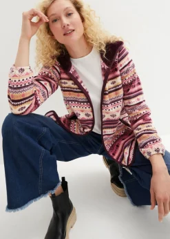 bonprix bonprix Chaqueta polar con capucha y estampado noruego sorbete de frutos rojos