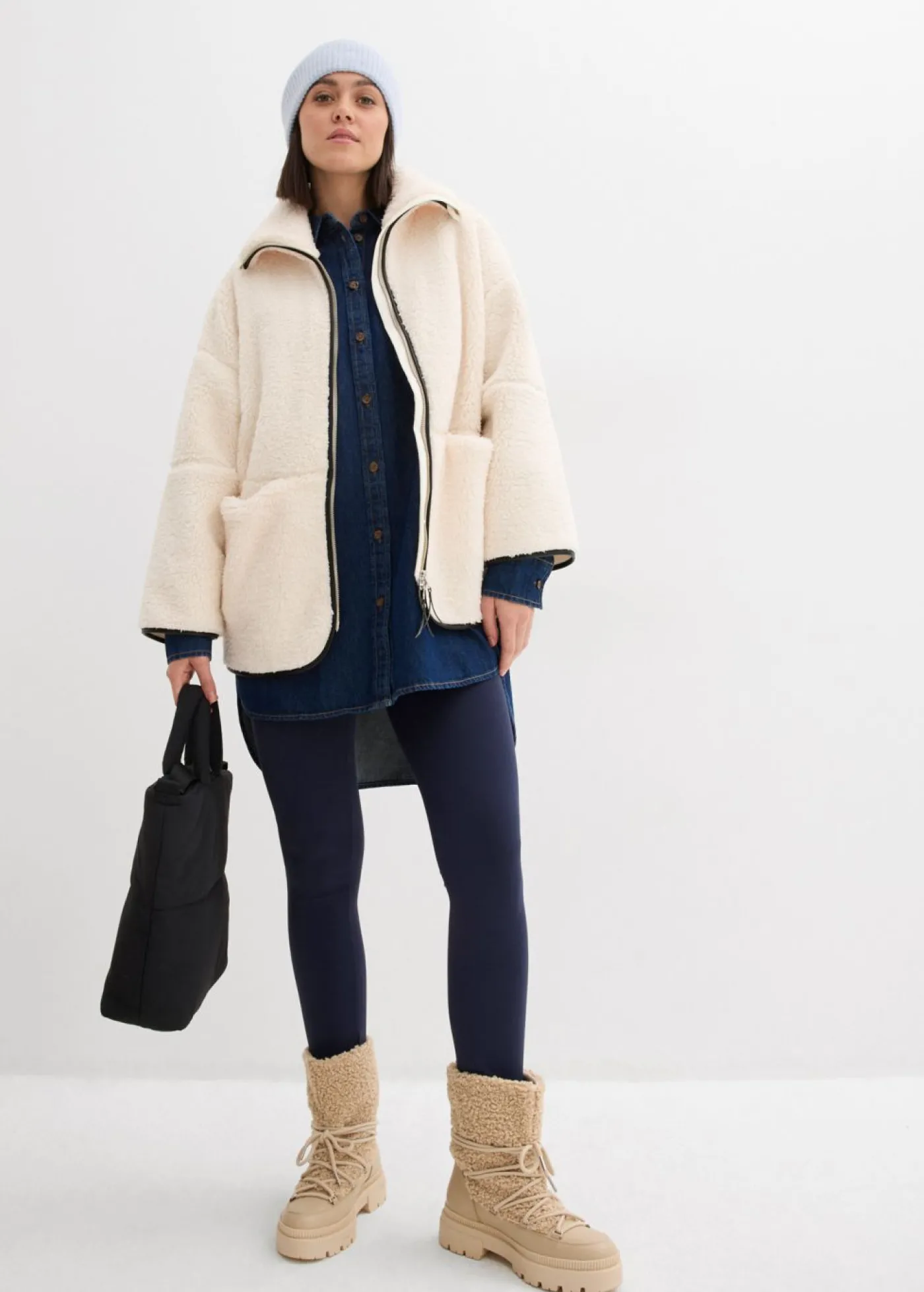 bonprix bonprix Chaqueta polar con corte holgado blanco perla Hot