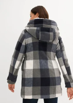 bonprix bonprix Chaqueta premamá de lana con forro de peluche/chaqueta de porteo Azul oscuro-gris de cuadros Clearance